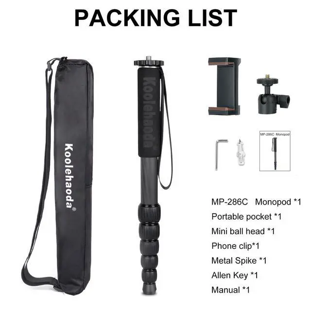 Alt view image 7 of 7 - Carbon Fiber Monopod, 6-Section Portable Compact Camera Monopod Unipod Stick. Max Load 22lbs/10kg - MP286C