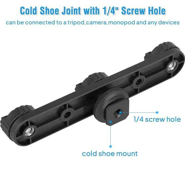 Alt view image 3 of 7 - Triple Cold Shoe Extension Mount Hot Shoe Base Adapter Extension Bar Bracket with 1/4 Screw for Tripod/Microphone/LED Light Compatible with Canon Sony Cameras