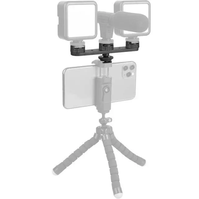 Alt view image 5 of 7 - Triple Cold Shoe Extension Mount Hot Shoe Base Adapter Extension Bar Bracket with 1/4 Screw for Tripod/Microphone/LED Light Compatible with Canon Sony Cameras