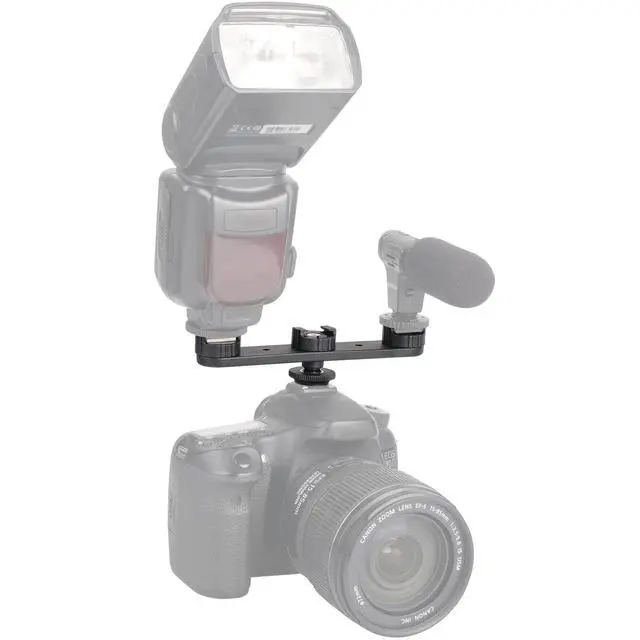 Alt view image 6 of 7 - Triple Cold Shoe Extension Mount Hot Shoe Base Adapter Extension Bar Bracket with 1/4 Screw for Tripod/Microphone/LED Light Compatible with Canon Sony Cameras