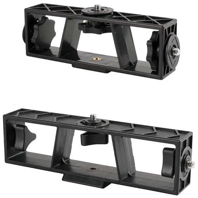 Main image of 2 Pack Flash Bracket Triple Phone Holder Extension Bar Adapter with 1/4'' Mount 3 Position Splitter for Camera Tripod Portable Photography Lighting Selfie Light Stand Video Lights Phone Clips