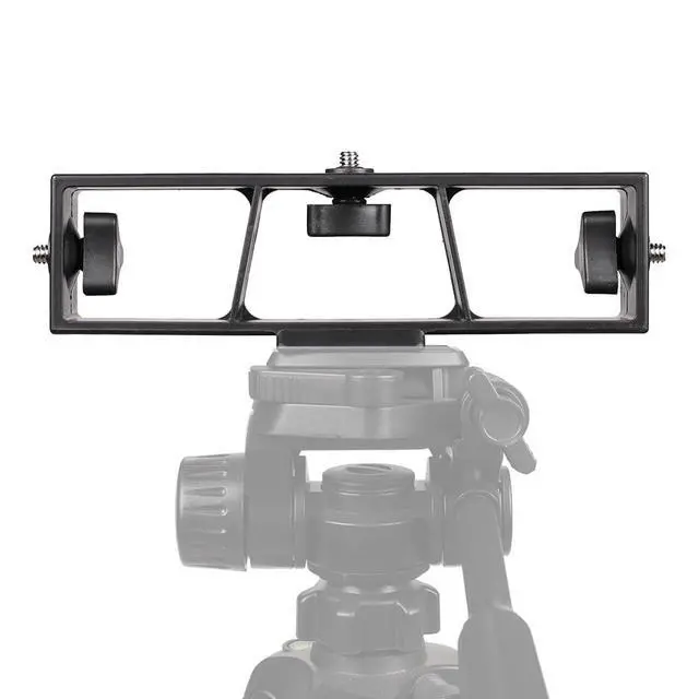 Alt view image 5 of 7 - 2 Pack Flash Bracket Triple Phone Holder Extension Bar Adapter with 1/4'' Mount 3 Position Splitter for Camera Tripod Portable Photography Lighting Selfie Light Stand Video Lights Phone Clips