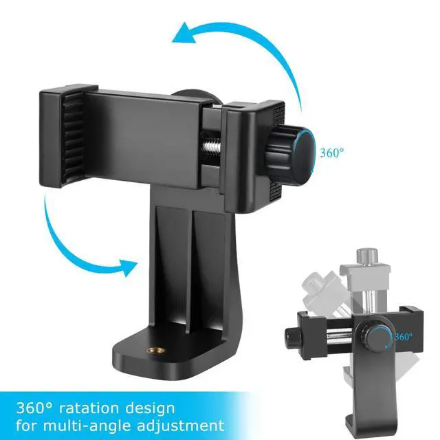 Alt view image 2 of 7 - Premium Smartphone Holder/Vertical and Horizontal Tripod Mount Adapter Rotatable Bracket with 1/4 inch Screw/Adjustable Clip for iPhone, Android Cell Phone, Selfie Stick, Camera Stand