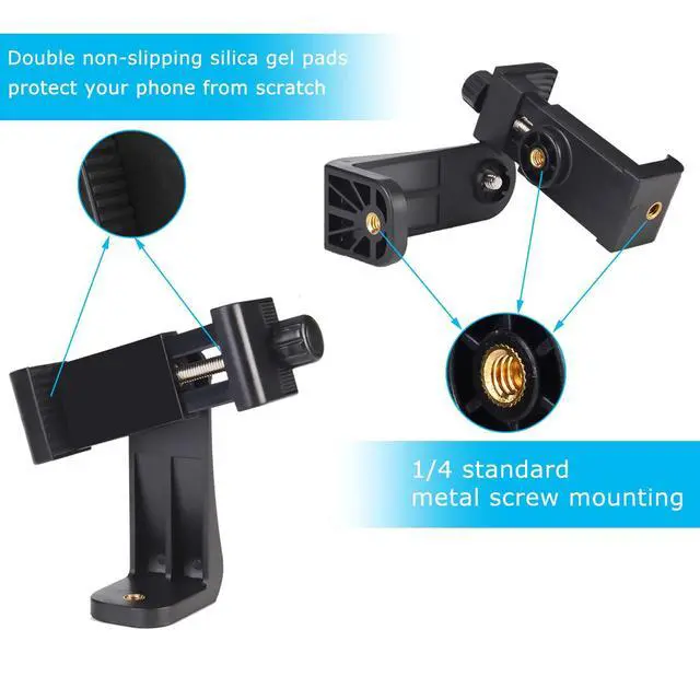 Alt view image 5 of 7 - Premium Smartphone Holder/Vertical and Horizontal Tripod Mount Adapter Rotatable Bracket with 1/4 inch Screw/Adjustable Clip for iPhone, Android Cell Phone, Selfie Stick, Camera Stand