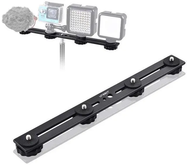 Main image of 11 inch Flash Bracket, Long Dual Camera Mount Flash Bracket Extension Bar with 1/4 Hot Shoe, Straight Flash Brackets 1/4- 3/8 Thread Hole Tripod Mount for Camera/LED Light/Microphone