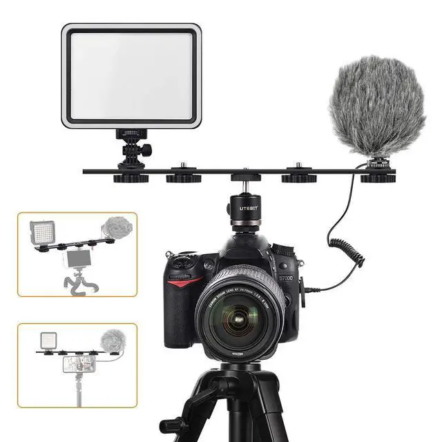 Alt view image 3 of 7 - 11 inch Flash Bracket, Long Dual Camera Mount Flash Bracket Extension Bar with 1/4 Hot Shoe, Straight Flash Brackets 1/4- 3/8 Thread Hole Tripod Mount for Camera/LED Light/Microphone