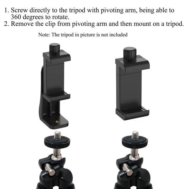 Alt view image 7 of 7 - Ailun Phone Holder/Vertical and Horizontal Tripod Mount Adapter Rotatable Bracket with 1/4 inch Screw, Adjustable Clip for iPhone, Android Cell Phone, Selfie Stick, Camera Stand