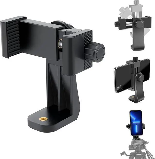 Main image of Premium Smartphone Holder/Vertical and Horizontal Tripod Mount Adapter Rotatable Bracket with 1/4 inch Screw/Adjustable Clip for iPhone, Android Cell Phone, Selfie Stick, Camera Stand