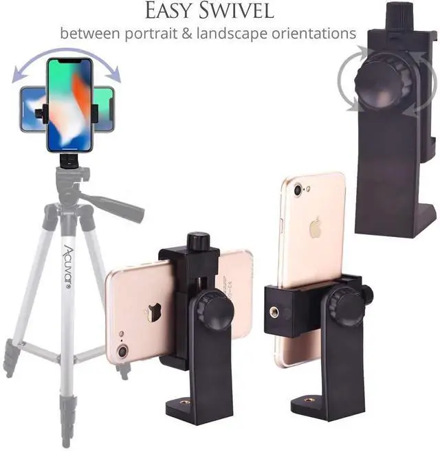 Alt view image 2 of 5 - Premium Smartphone Holder/Vertical and Horizontal Tripod Mount Adapter Rotatable Bracket with 1/4 inch Screw/Adjustable Clip for iPhone, Android Cell Phone, Selfie Stick, Camera Stand