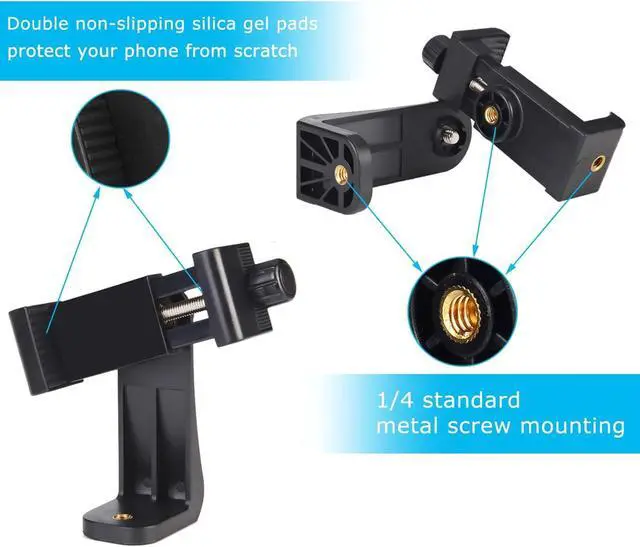 Alt view image 5 of 5 - Premium Smartphone Holder/Vertical and Horizontal Tripod Mount Adapter Rotatable Bracket with 1/4 inch Screw/Adjustable Clip for iPhone, Android Cell Phone, Selfie Stick, Camera Stand