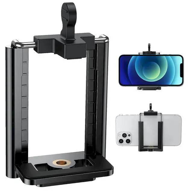 Alt view image 4 of 7 - Tripod Phone Mount 1/4" Screw Adapter, Compatible with iPhone Samsung and Cell Phones, Adjustable Smartphone Holder Attachment Clip for Tripod Camera Stand, Sturdy Universal Clamp (Black)