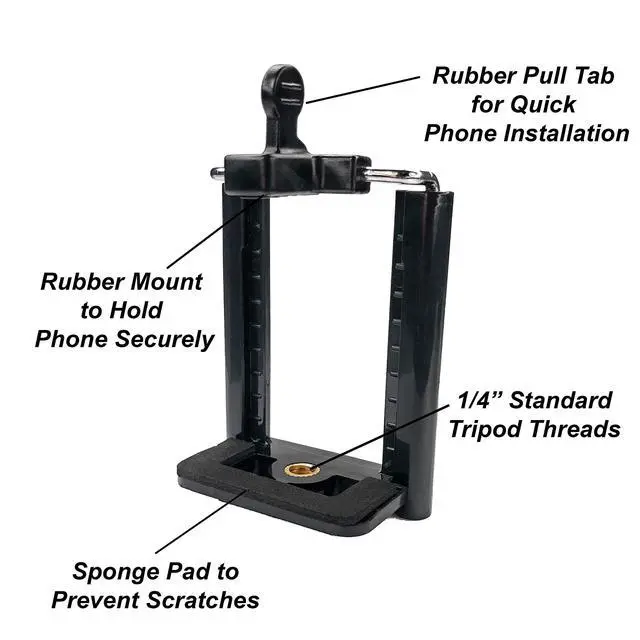 Alt view image 3 of 7 - Tripod Phone Mount 1/4" Screw Adapter, Compatible with iPhone Samsung and Cell Phones, Adjustable Smartphone Holder Attachment Clip for Tripod Camera Stand, Sturdy Universal Clamp (Black)