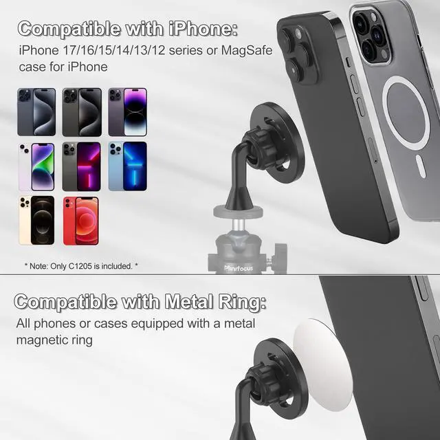 Alt view image 2 of 7 - Magnetic Phone Tripod Mount Adapter with 1/4"-20 Screw Hole, Compatible with Magsafe for iPhone 17/16/15/14/13 Plus Pro Max Mini Series, Adjustable Phone Holder for Tripod, Ring Light, Selfie Sticks