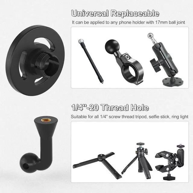 Alt view image 4 of 7 - Magnetic Phone Tripod Mount Adapter with 1/4"-20 Screw Hole, Compatible with Magsafe for iPhone 17/16/15/14/13 Plus Pro Max Mini Series, Adjustable Phone Holder for Tripod, Ring Light, Selfie Sticks