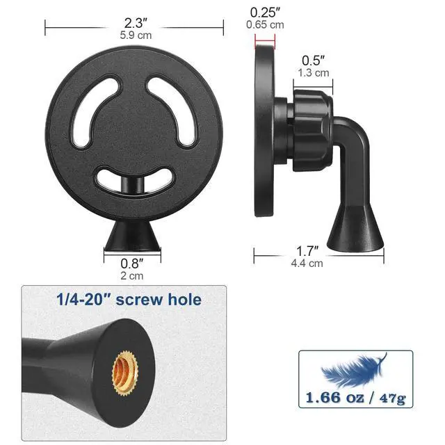 Alt view image 6 of 7 - Magnetic Phone Tripod Mount Adapter with 1/4"-20 Screw Hole, Compatible with Magsafe for iPhone 17/16/15/14/13 Plus Pro Max Mini Series, Adjustable Phone Holder for Tripod, Ring Light, Selfie Sticks