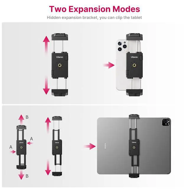 Alt view image 5 of 7 - ST-29 Phone Tripod Mount, Universal 2-in-1 Tablet Smartphone Holder Adapter with Cold Shoe Mount, 2.6"-8.8" Extend Clip Clamp Compatible with iPad, iPhone, Samsung Galaxy and More
