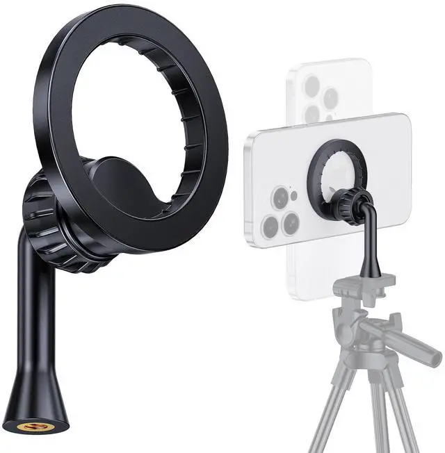 Main image of Magnetic Tripod Holder Mount for MagSafe, iPhone Tripod Mount Adapter with 1/4" Screw Hole, Magnetic Phone Tripod Holder Adapter for iPhone 17/16/15/14/13/12 Series