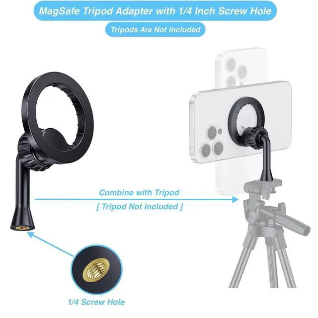 Alt view image 3 of 6 - Magnetic Tripod Holder Mount for MagSafe, iPhone Tripod Mount Adapter with 1/4" Screw Hole, Magnetic Phone Tripod Holder Adapter for iPhone 17/16/15/14/13/12 Series