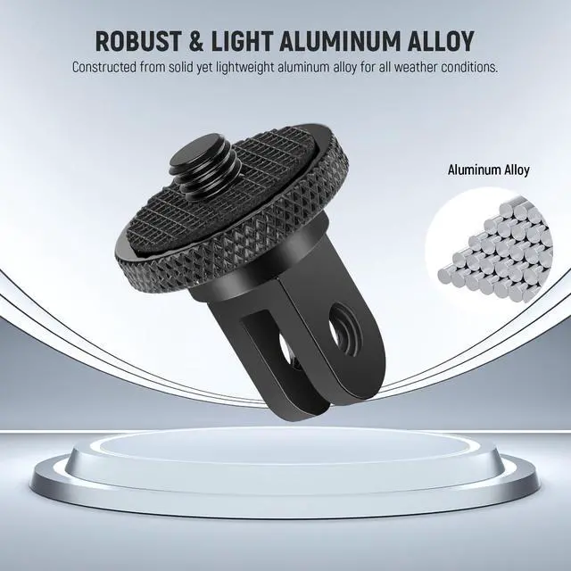 Alt view image 5 of 7 - Action Camera Tripod Mount Adapter with 1/4"-20 Screw Aluminum Alloy Accessories Compatible with Insta360 X5 X4 X3 GoPro Hero 13 12 DJI Osmo Action 5 Pro 4 3 AKASO APEMAN, GP-81