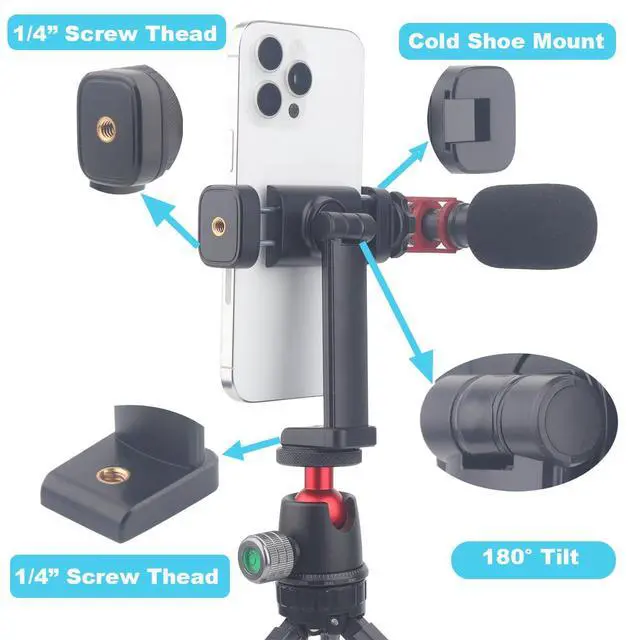 Alt view image 3 of 7 - 2PCS Pack-Phone Tripod Mount with 1/4" Screw Thread, 360° Rotate 180° Tilt Phone Holder Adapter for iPhone, Tripod, Selfie Stick, Camera Stand