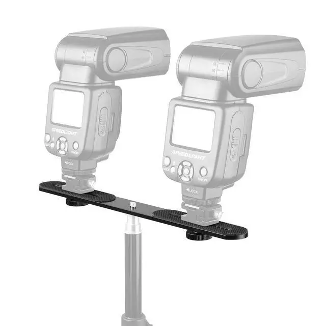 Alt view image 4 of 7 - 1/4'' Dual Camera Mount Flash Bracket Extension Bar 10.6'' Straight Flash Bracket Tripod Mount Bracket for DSLR Camera LED Light Flash Light Microphone and More