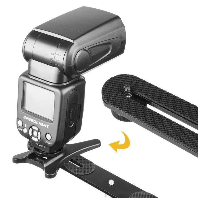 Alt view image 5 of 7 - 1/4'' Dual Camera Mount Flash Bracket Extension Bar 10.6'' Straight Flash Bracket Tripod Mount Bracket for DSLR Camera LED Light Flash Light Microphone and More