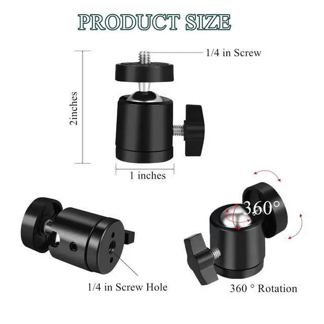 Alt view image 3 of 6 - 2 Pack Universal 1/4" Swivel Mini Ball Head Screw Tripod Mount, 360 Degree Rotating Mount Base Adapter for DSLR Cameras Tripods Monopods Camcorder Light Stand Bracket