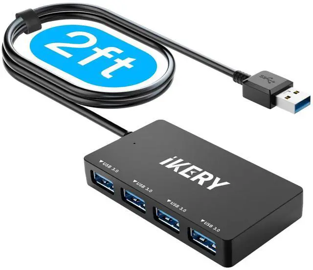 Main image of 4-Port USB 3.0 Hub, High Speed 5Gbps Data Transfer Hub for Laptop, PC, MacBook - Portable Type-A Ports with 2ft Extended Cable