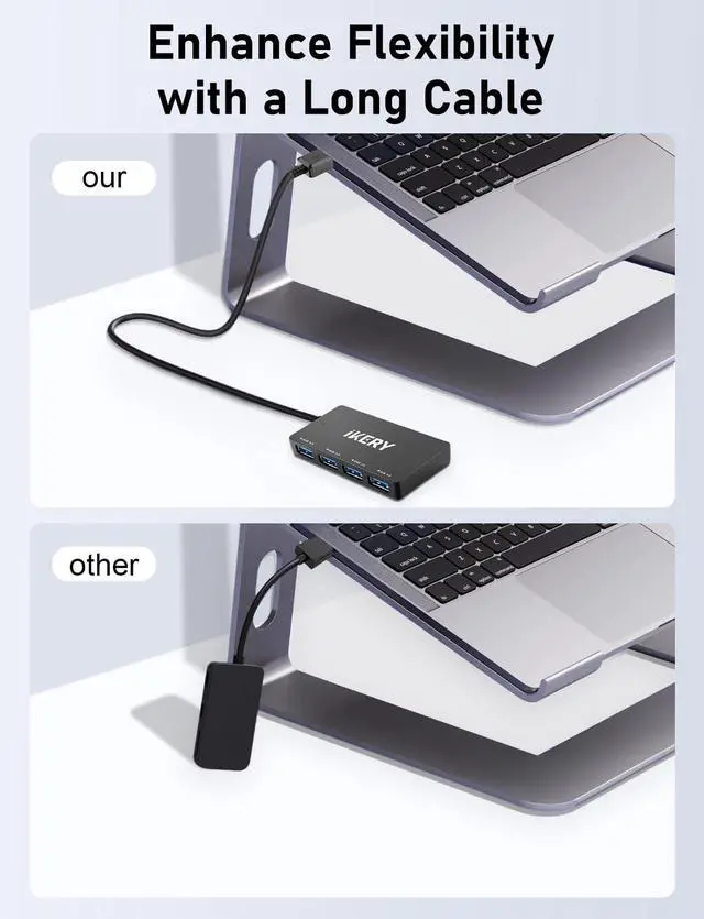 Alt view image 6 of 7 - 4-Port USB 3.0 Hub, High Speed 5Gbps Data Transfer Hub for Laptop, PC, MacBook - Portable Type-A Ports with 2ft Extended Cable