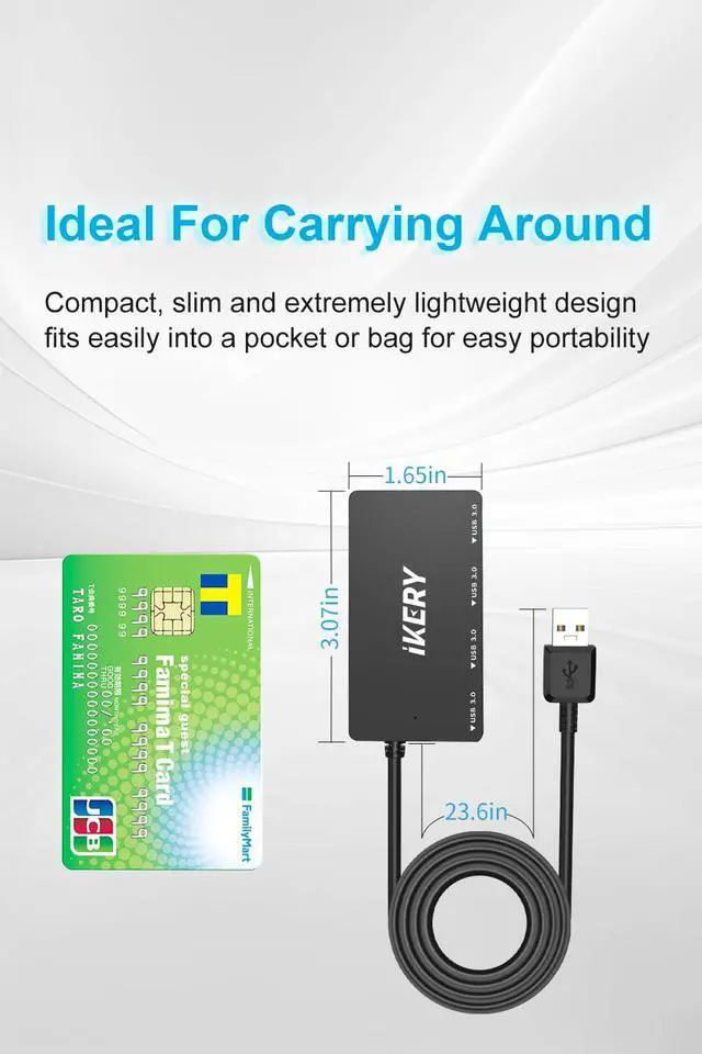 Alt view image 4 of 7 - 4-Port USB 3.0 Hub, High Speed 5Gbps Data Transfer Hub for Laptop, PC, MacBook - Portable Type-A Ports with 2ft Extended Cable