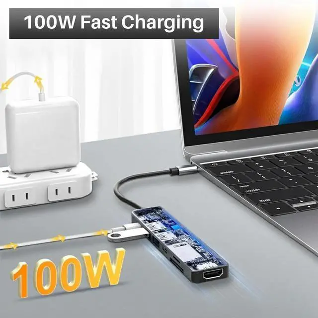 Alt view image 3 of 7 - USB-C Hub 7-in-1 Multiport Adapter 4K@30Hz HDMI, USB 3.0, USB 2.0, 100W PD Charging, SD/TF Card Reader USB-C Docking Station for MacBook Pro/Air, Chromebook, Dell, HP & Type-C Devices