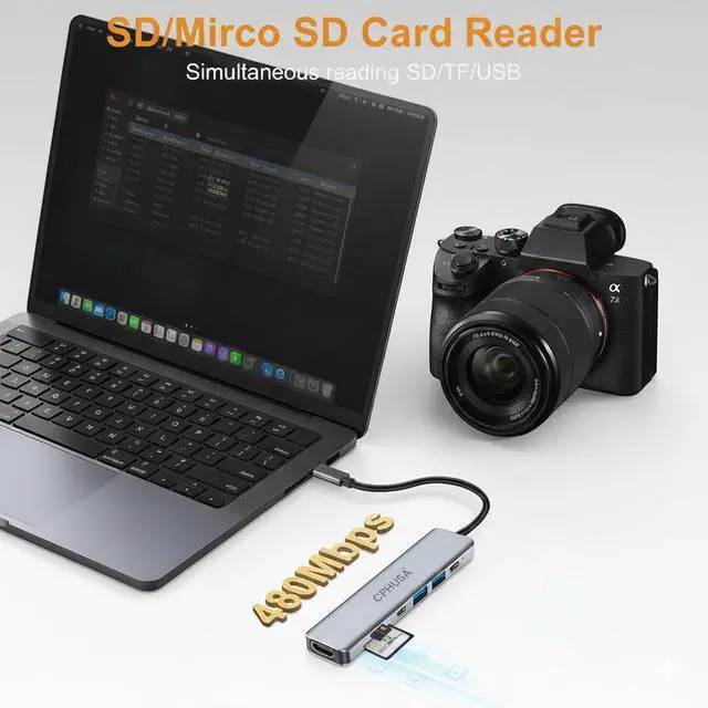 Alt view image 6 of 7 - USB-C Hub 7-in-1 Multiport Adapter 4K@30Hz HDMI, USB 3.0, USB 2.0, 100W PD Charging, SD/TF Card Reader USB-C Docking Station for MacBook Pro/Air, Chromebook, Dell, HP & Type-C Devices