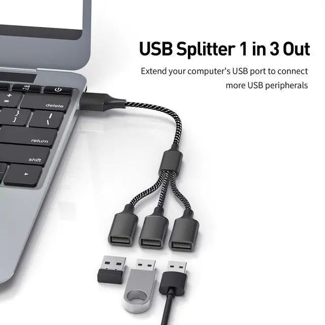 Alt view image 3 of 6 - USB Splitter 1 in 3 Out11.8in/30cm, USB Y Splitter Data & Charger Power Split Adapter for Mac,Xbox One Series X/S,Cell Phone,PS5,Lapt (NOT for Monitor)