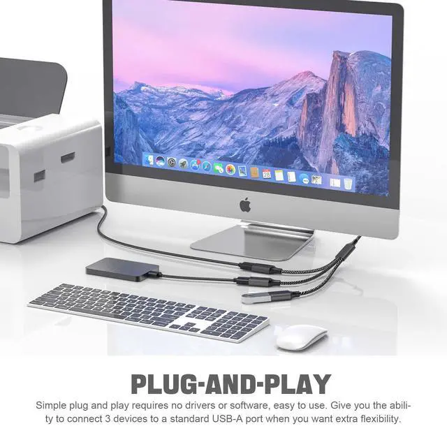 Alt view image 4 of 6 - USB Splitter 1 in 3 Out11.8in/30cm, USB Y Splitter Data & Charger Power Split Adapter for Mac,Xbox One Series X/S,Cell Phone,PS5,Lapt (NOT for Monitor)