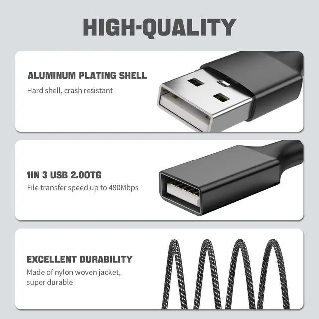 Alt view image 5 of 6 - USB Splitter 1 in 3 Out11.8in/30cm, USB Y Splitter Data & Charger Power Split Adapter for Mac,Xbox One Series X/S,Cell Phone,PS5,Lapt (NOT for Monitor)