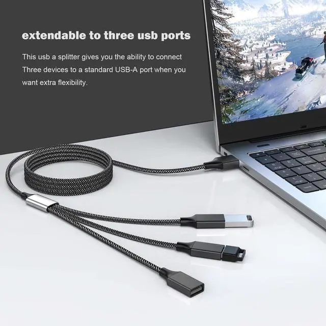 Alt view image 6 of 6 - USB Splitter 1 in 3 Out11.8in/30cm, USB Y Splitter Data & Charger Power Split Adapter for Mac,Xbox One Series X/S,Cell Phone,PS5,Lapt (NOT for Monitor)