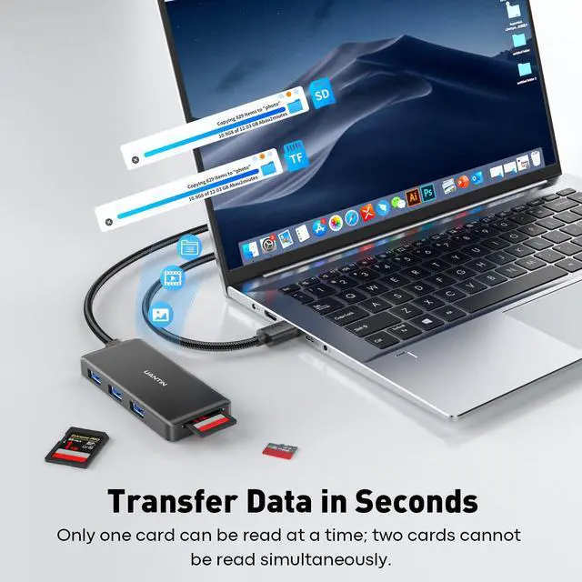 Alt view image 4 of 7 - USB Hub for Laptop | 5-Port USBA Splitter with 3*USB-A 3.0 and SD/TF Card Reader 2FT Braided Nylon Cable, Multi-Port USB Extender for PC, MacBook, Mac mini, Surface, Desktop