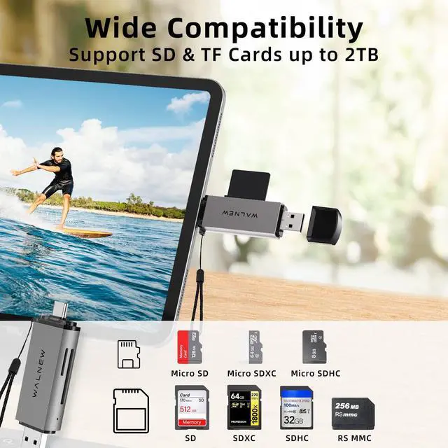 Alt view image 5 of 7 - SD Card Reader, WALNEW USB 3.0 and USB-C to SD/TF Memory Card Adapter for Mac,MacBook,Computer/PC,Laptop,iPad 10,iPhone 15 Pro/Max,Samsung Galaxy Android Phone,Support UHS-I SDHC/SDXC/MicroSD