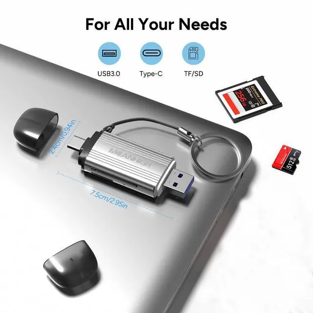 Alt view image 5 of 7 - SD Card Reader, USB-C and USB 3.0 Micro SD Card Adapter, Dual Connector Memory Card Reader for SDXC, SDHC, SD, MMC, RS-MMC, Micro SDXC, Micro SD, Micro SDHC Card