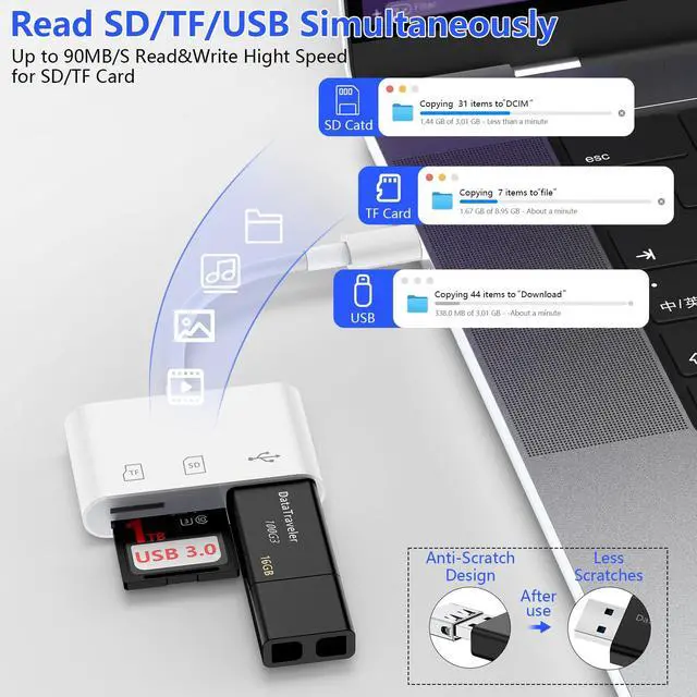 Alt view image 3 of 7 - iPhone 17 Pro SD Card Reader USB C for iPhone 17 Air Pro Max 16e 16 Pro Max Plus/MacBook/Samsung,Micro SD Card Reader TypeC Camera Memory Card Reader Card Adapter for SD,Micro SD,SDHC,SDXC,TF,MMC,UHSI