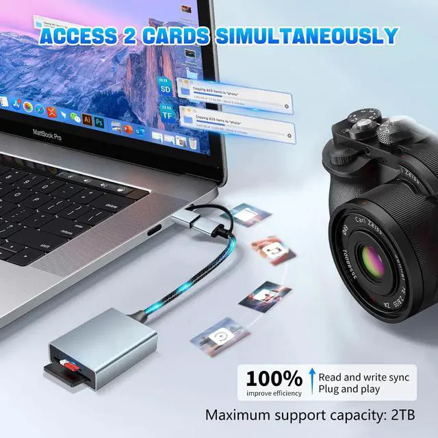 Alt view image 4 of 7 - 2 in 1 USB-C SD 4.0 Card Reader,High Speed Dual Port Memory Card Reader for SD/Micro SD/SDXC/SDHC/MMC/RS-MMC/Micro SDHC/Micro SDXC/UHS-I/UHS-II,Compatible with MacBook Pro/Air,Laptops,Tablets