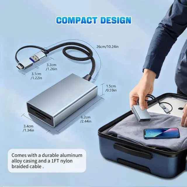 Alt view image 7 of 7 - 2 in 1 USB-C SD 4.0 Card Reader,High Speed Dual Port Memory Card Reader for SD/Micro SD/SDXC/SDHC/MMC/RS-MMC/Micro SDHC/Micro SDXC/UHS-I/UHS-II,Compatible with MacBook Pro/Air,Laptops,Tablets