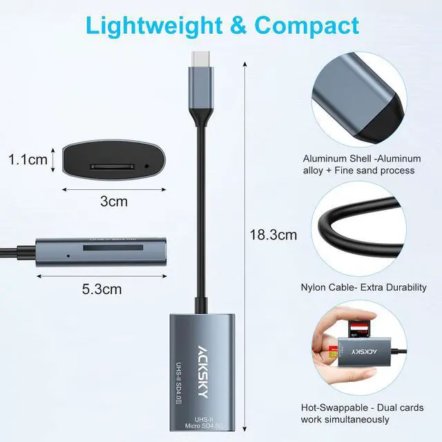 Alt view image 3 of 7 - USB-C 4.0 Card Reader - Supports SD/SDHC/SDXC & Micro SDHC/SDXC/MMC UHS-I/II, for iPhone, iPad, MacBook Pro & Samsung S22
