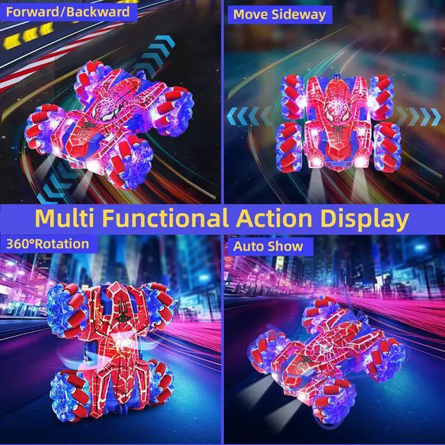 Alt view image 3 of 6 - Spider Remote Control Car with WholeBody Colorful Light, 2.4Ghz RC Stunt Cars Toys, Double Sided Off-Road 360° Rotating,Rechargeable 4WD RC Drift Car Spider Toys for Boys Kids 4-6 5-7 8-12