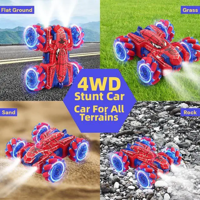 Alt view image 4 of 6 - Spider Remote Control Car with WholeBody Colorful Light, 2.4Ghz RC Stunt Cars Toys, Double Sided Off-Road 360° Rotating,Rechargeable 4WD RC Drift Car Spider Toys for Boys Kids 4-6 5-7 8-12