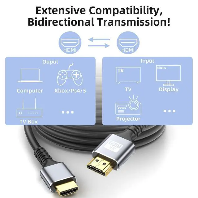 Alt view image 4 of 6 - 8k Hdmi Cable 6.6ft Ultra High Speed HDMI Cable 8K@60Hz/4K@120Hz 48gbps Gold Plated Connector 3D eARC Ethernet HDMI Cord for HDTV Monitor Laptop Roku TV Xbox PS4/PS5(Silvery)