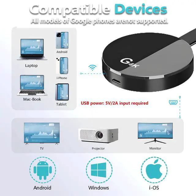 Alt view image 4 of 6 - 4K Screen Mirroring Adapter, Wireless HDMI Display Dongle Compatible DLNA,Miracast, AirPlay,No Need to Download APP,for i-Phone, i-Pad, Android, Tablet, Laptop Casting to HDTV/Monitor/Projector