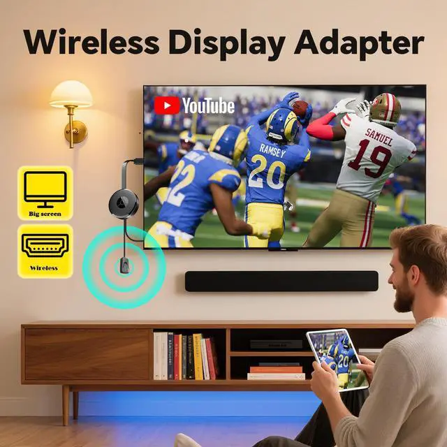 Alt view image 2 of 6 - Wireless HDMI Display Adapter, AirPlay/Miracast/DLNA Screen Mirroring Dongle for i-Phone, Android, Windows & Mac, Stream Video/Audio/Photos from Phone or Laptop to TV/Monitor, No App Required