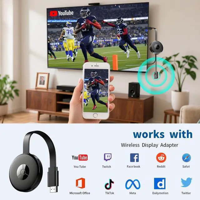 Alt view image 3 of 6 - Wireless HDMI Display Adapter, AirPlay/Miracast/DLNA Screen Mirroring Dongle for i-Phone, Android, Windows & Mac, Stream Video/Audio/Photos from Phone or Laptop to TV/Monitor, No App Required
