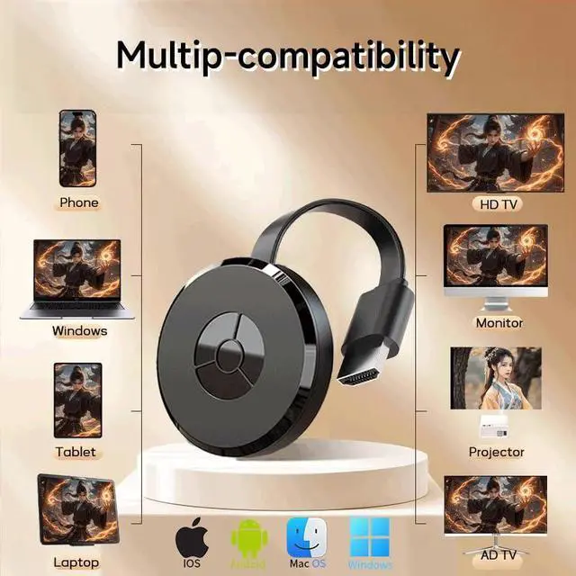 Alt view image 4 of 6 - Wireless HDMI Display Adapter, AirPlay/Miracast/DLNA Screen Mirroring Dongle for i-Phone, Android, Windows & Mac, Stream Video/Audio/Photos from Phone or Laptop to TV/Monitor, No App Required